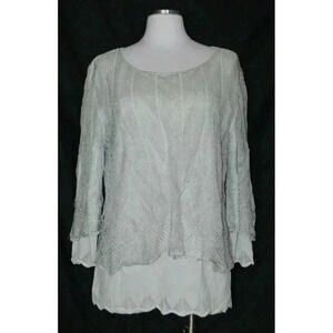 Escada Gray Silver Long Sleeve Layered Lace Shirt Size 44 Italian Made Medium 8